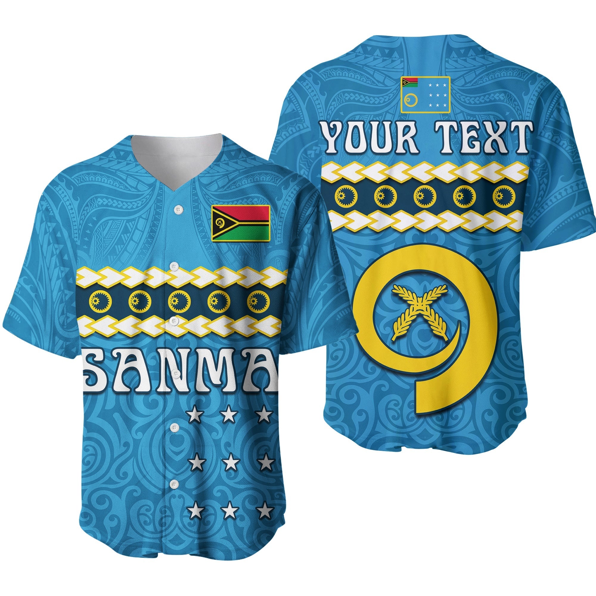 Custom Personalised Sanma Province Baseball Jersey Vanuatu Pig Tusk Polynesian Flag Style - Wonder Print Shop