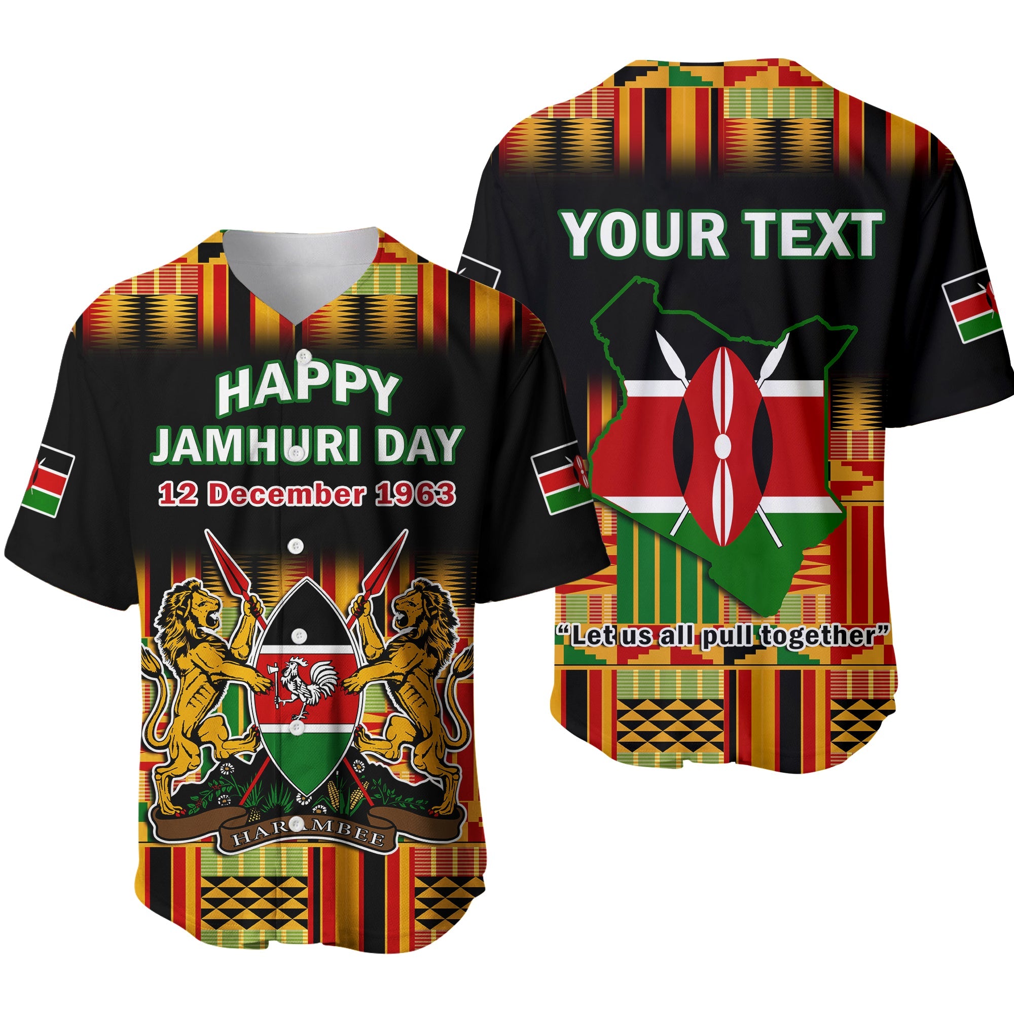 (Custom Personalised) Kenya Baseball Jersey Happy Jamhuri Day Kenyan Pattern - Wonder Print Shop