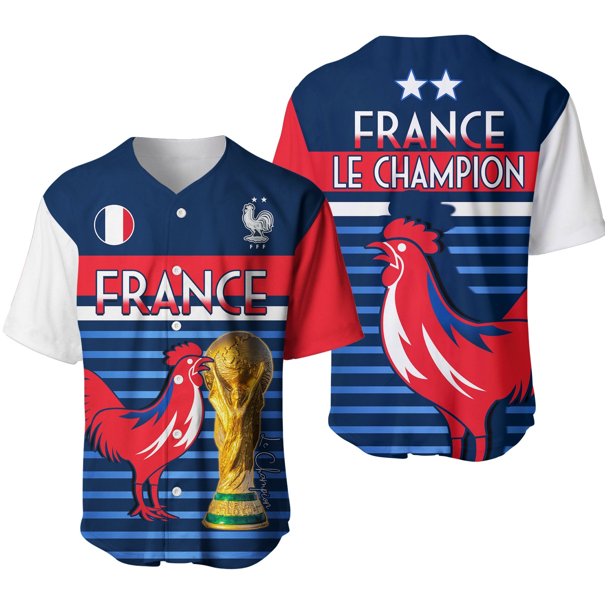 France Football The Blues Baseball Jersey Les Bleus Le Champion 2022 World Cup LT13 - Wonder Print Shop