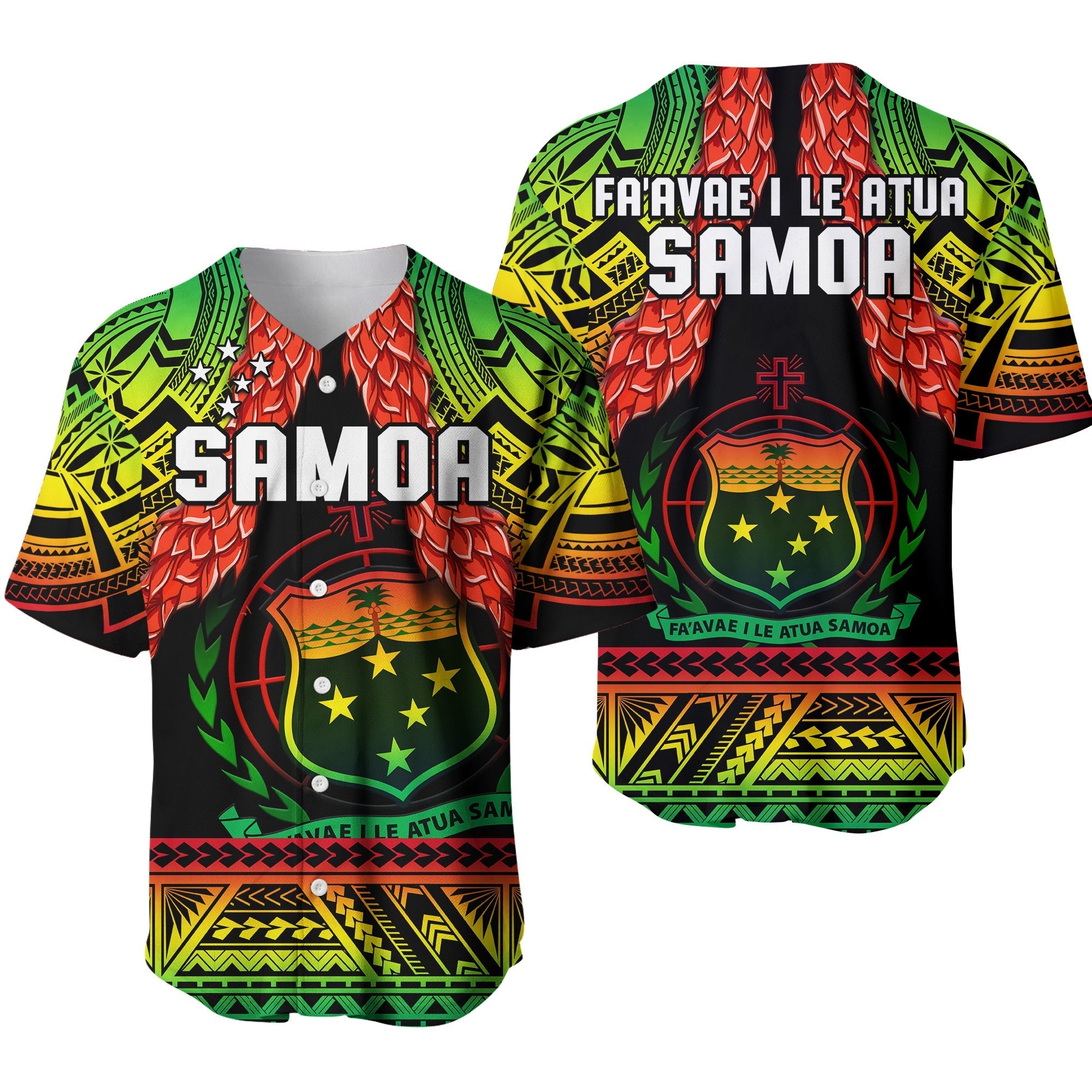 Samoa Rugby Baseball Jersey Teuila Torch Ginger Gradient Style - Wonder Print Shop