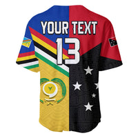 Back view baseball jersey, red/blue/yellow panels with custom text and number 13