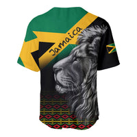 Black baseball jersey with green and yellow diagonal design, lion face and Jamaica lettering