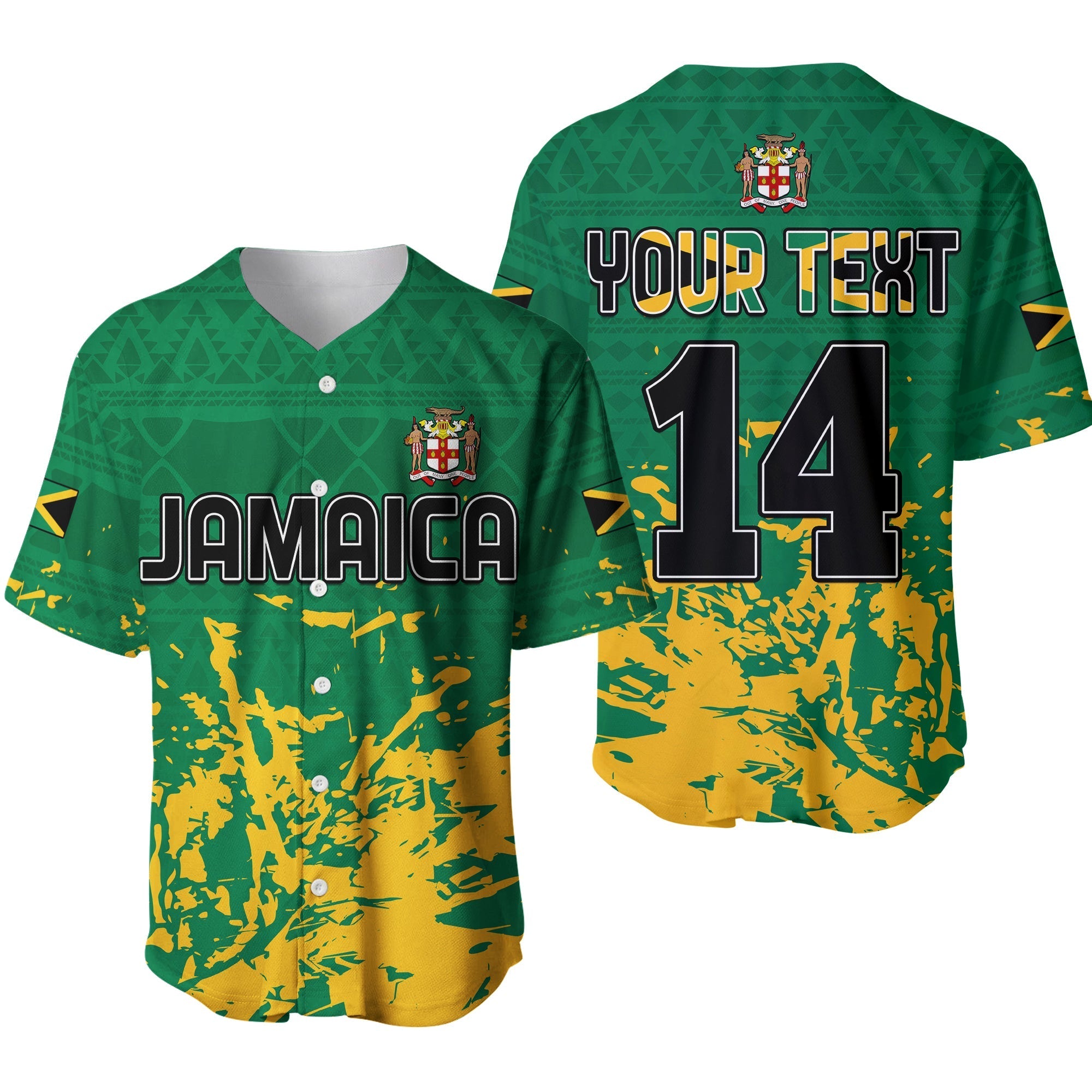 (Custom Text and Number) Jamaica Athletics Baseball Jersey Jamaican Flag With African Pattern Sporty Style - Wonder Print Shop