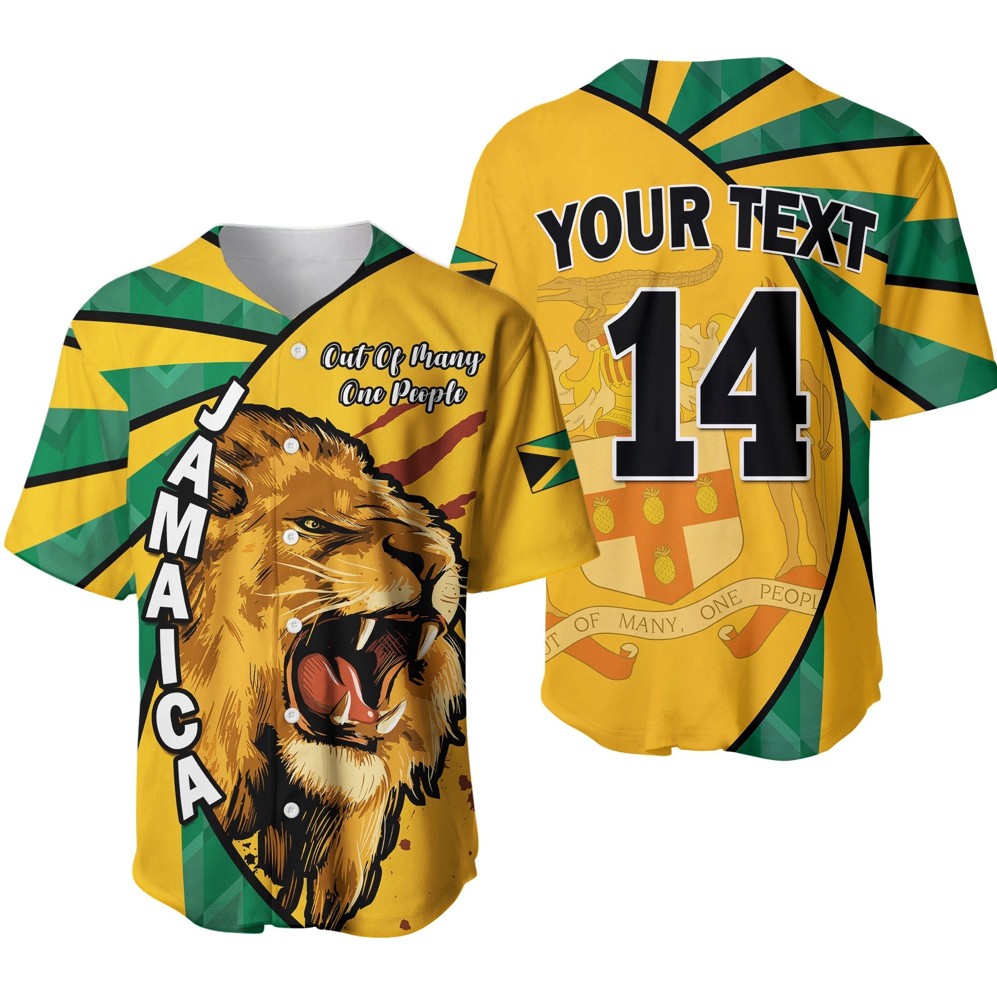 (Custom Text and Number) Jamaica Athletics Baseball Jersey Jamaican Flag Mix Lion Sporty Style - Wonder Print Shop