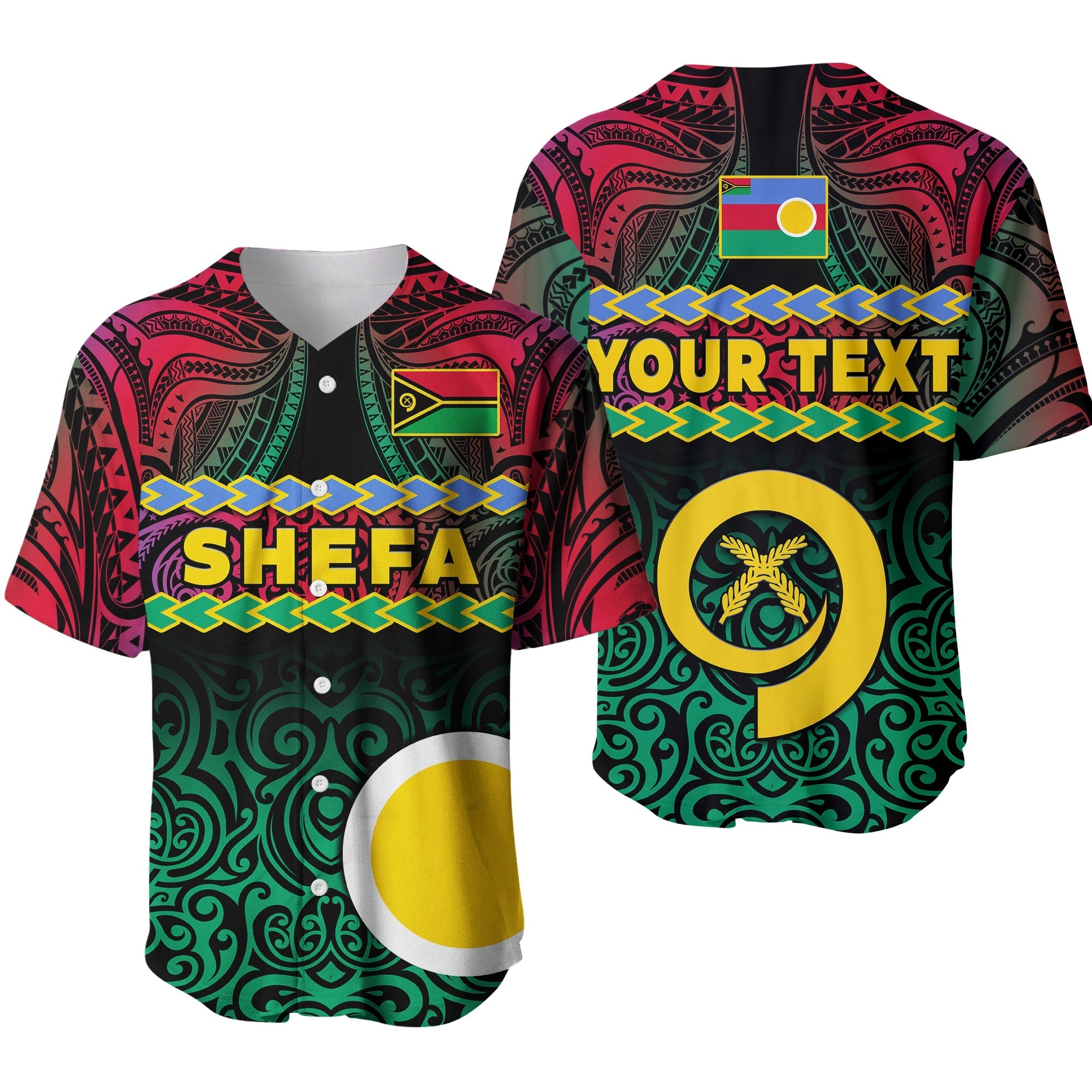 Custom Personalised Shefa Province Baseball Jersey Vanuatu Pig Tusk Polynesian Flag Style - Wonder Print Shop