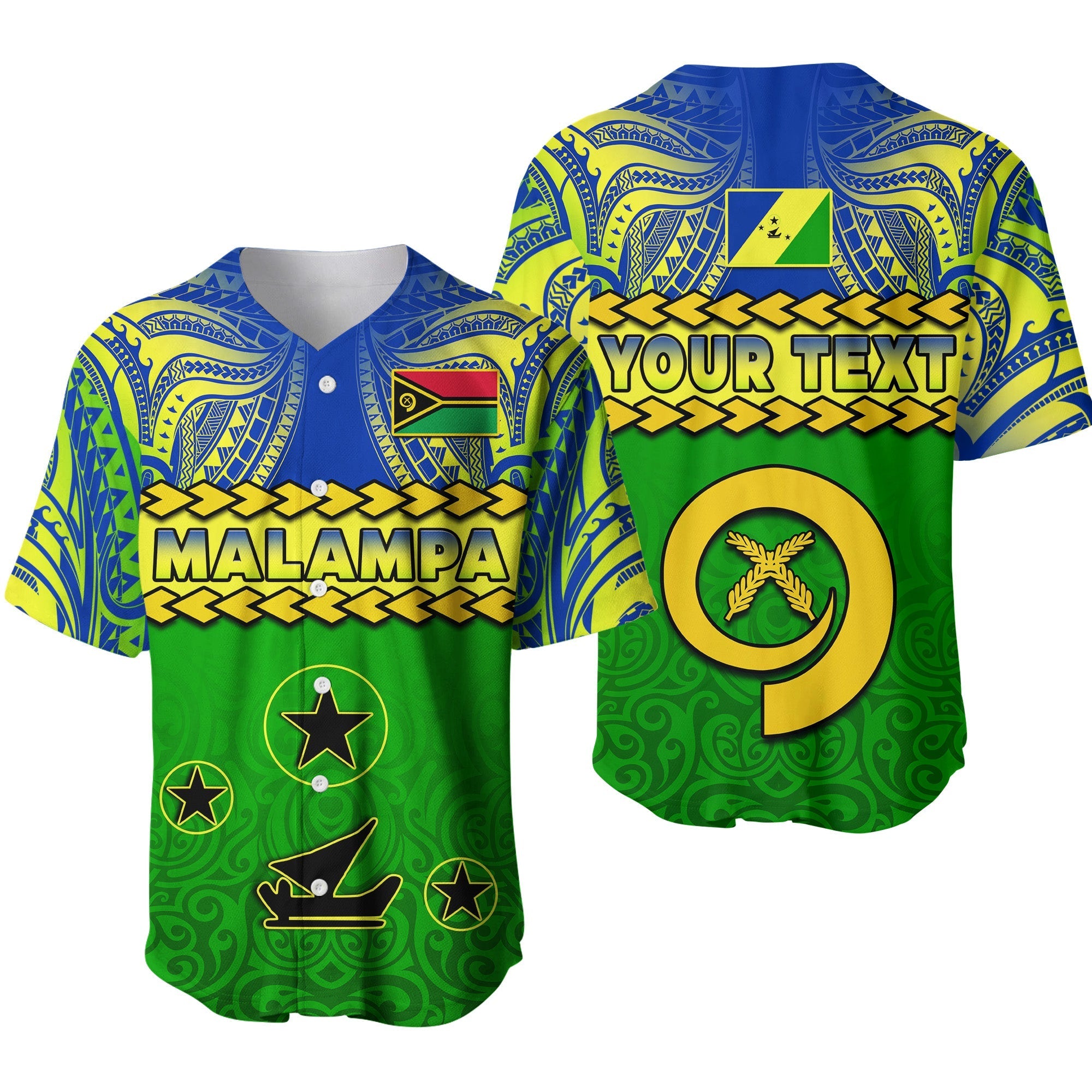 Custom Personalised Malampa Province Baseball Jersey Vanuatu Pig Tusk Polynesian Flag Style - Wonder Print Shop