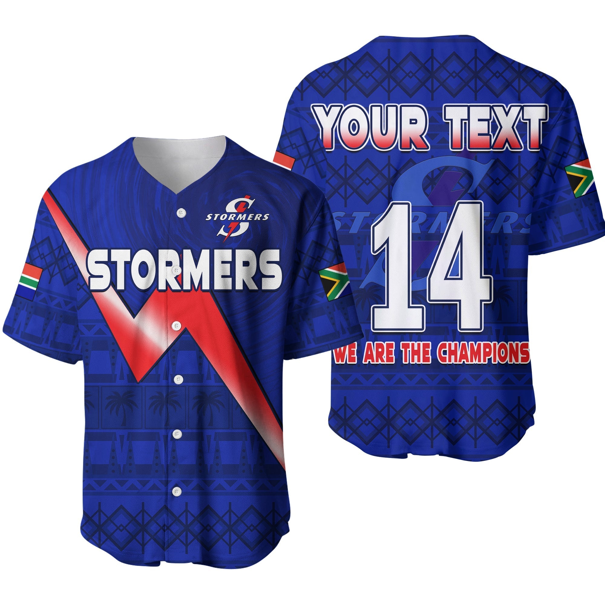 (Custom Text And Number) Stormers South Africa Rugby Baseball Jersey We Are The Champions URC African Pattern - Wonder Print Shop