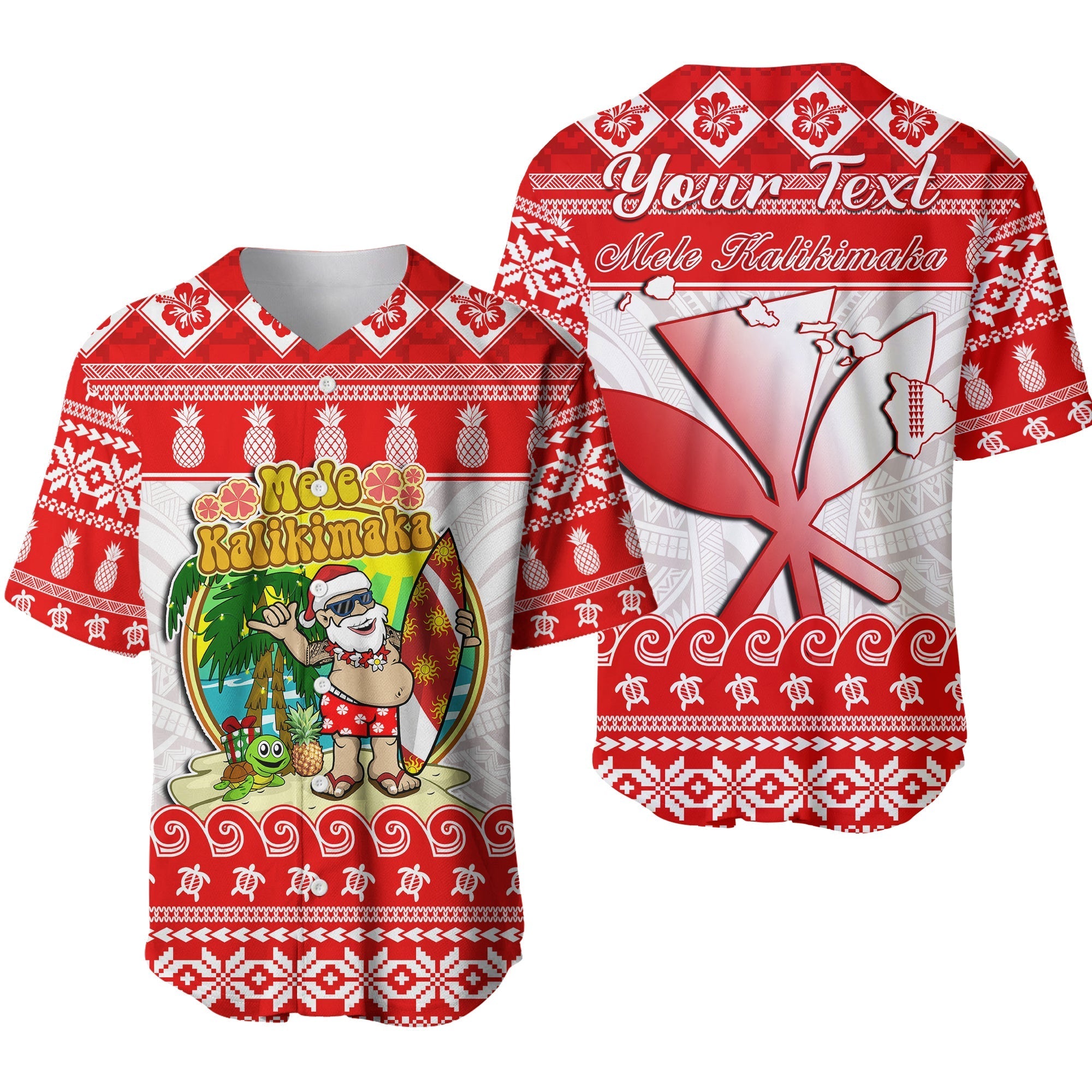 Custom Personalised Hawaii Christmas Baseball Jersey Kanaka Polynesian Santa Claus Mele Kalikimaka - Wonder Print Shop