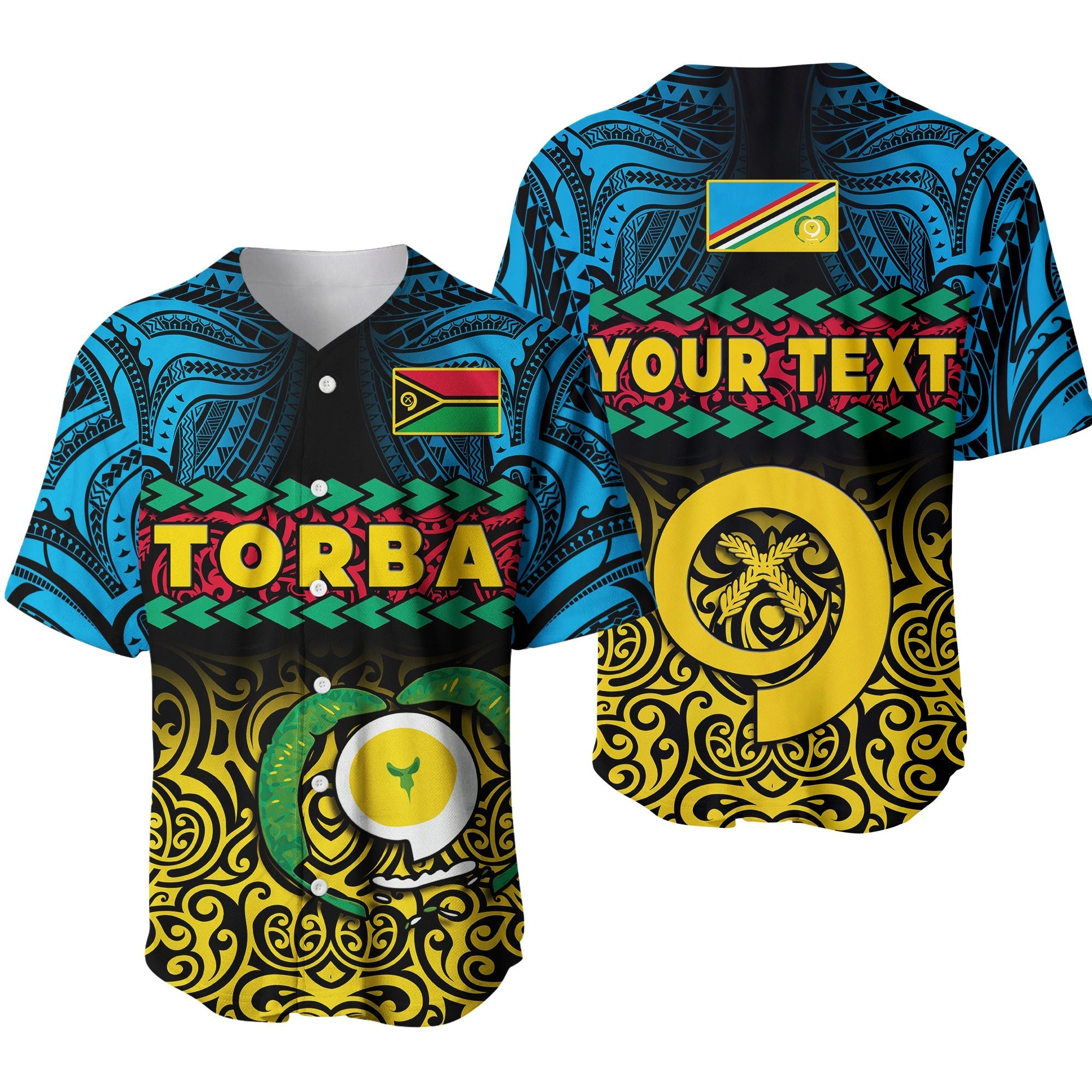 Custom Personalised Torba Province Baseball Jersey Vanuatu Pig Tusk Polynesian Flag Style - Wonder Print Shop