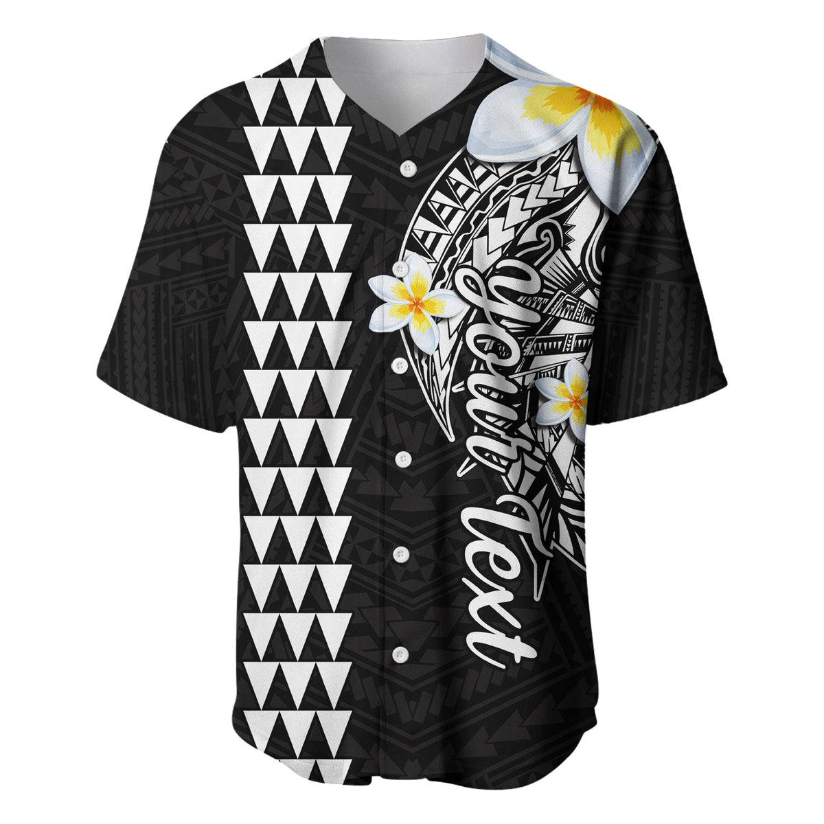 Black Hawaii baseball jersey with tribal zigzag stripe and shark graphic on front