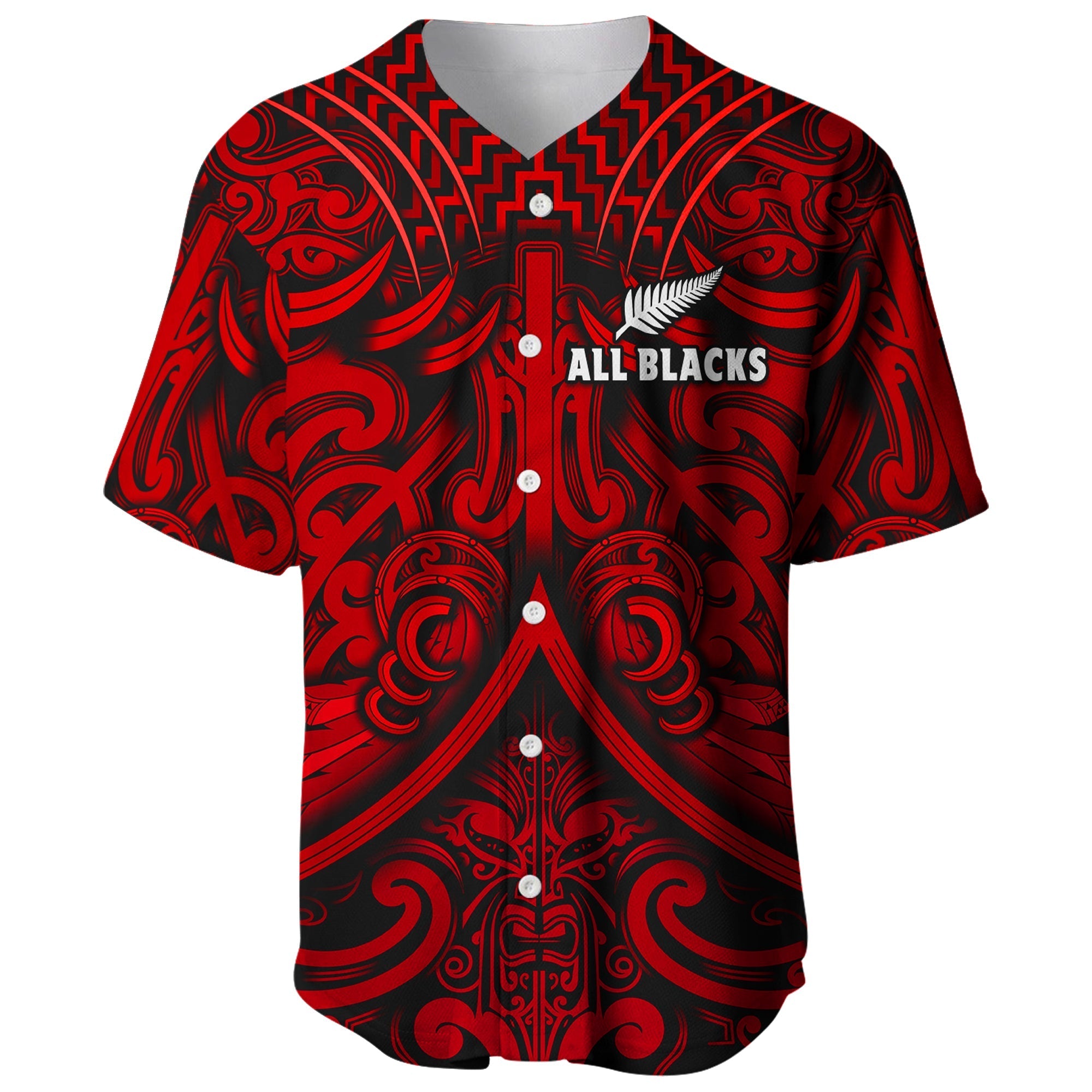 New Zealand Silver Fern Rugby Baseball Jersey All Black Red NZ Maori Pattern LT13 - Wonder Print Shop