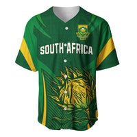 Green South Africa rugby baseball jersey with 'SOUTH AFRICA' print and lion graphic; front