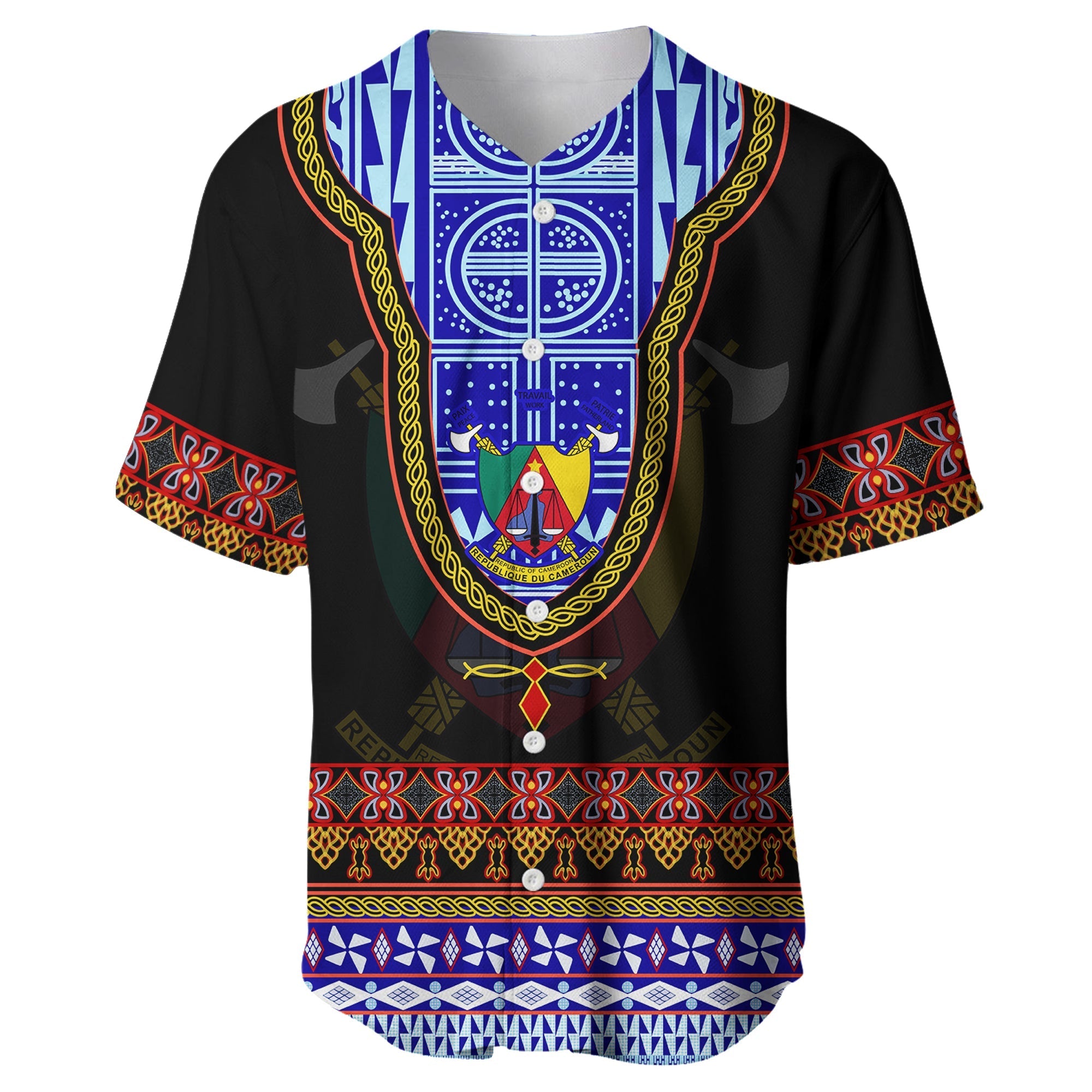 Cameroon Baseball Jersey Atoghu Pattern Black Style - Wonder Print Shop