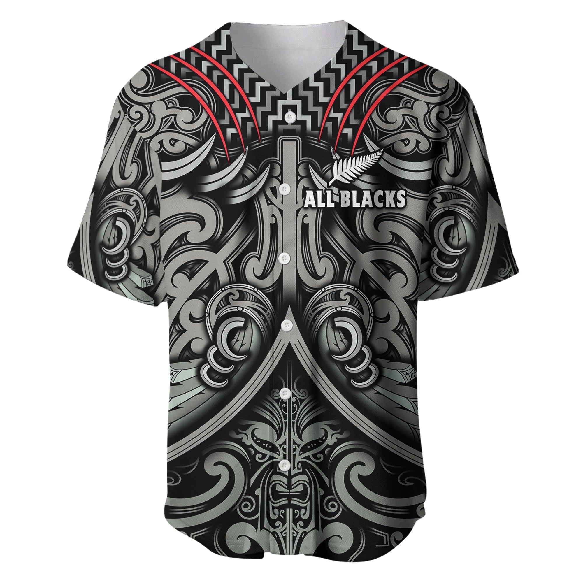 New Zealand Silver Fern Rugby Baseball Jersey All Black NZ Maori Pattern LT13 - Wonder Print Shop