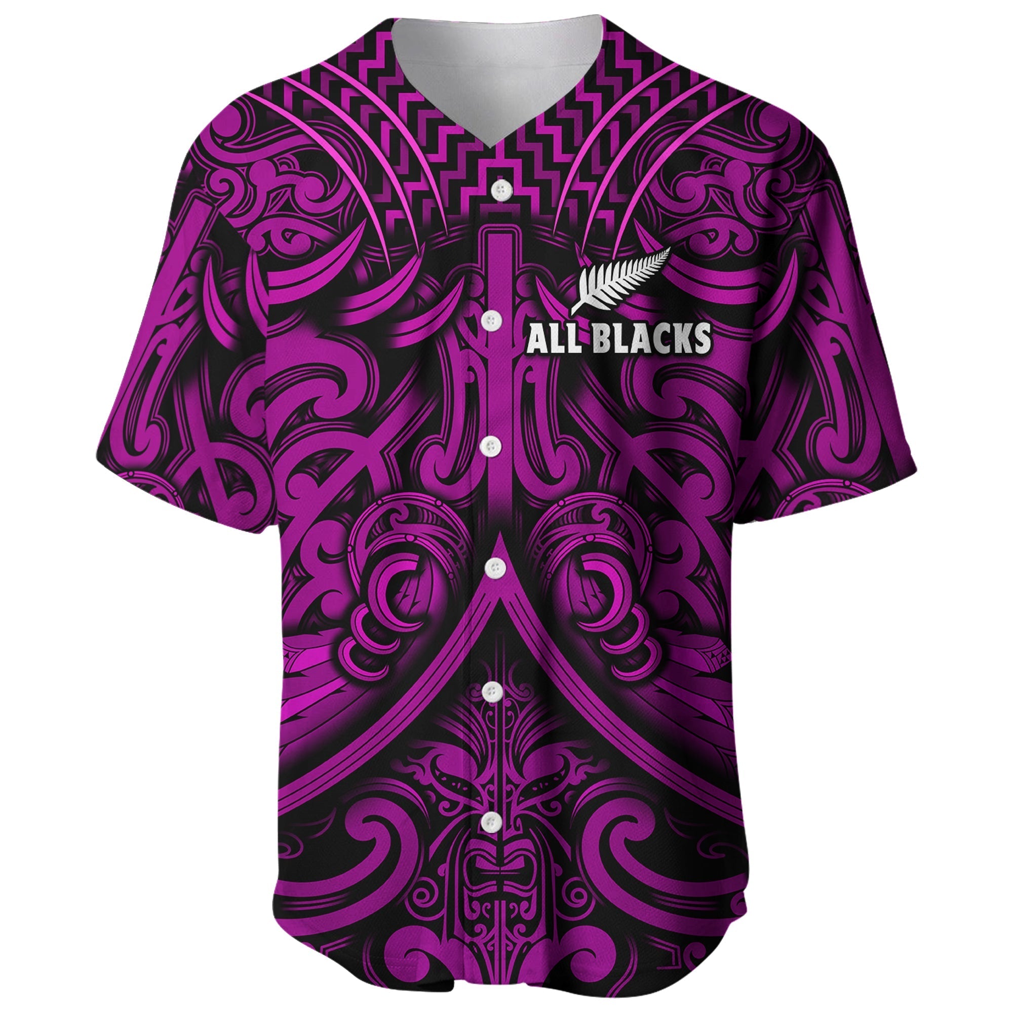 Custom Text and Number New Zealand Silver Fern Rugby Baseball Jersey All Black Purple NZ Maori Pattern LT13 - Wonder Print Shop