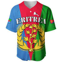 Red baseball jersey front with “ERITREA” lettering, tree emblem, and button placket