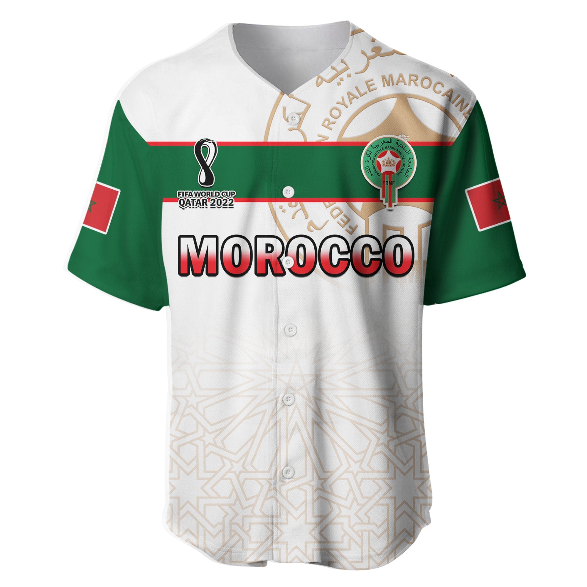 Morocco Football Baseball Jersey Atlas Lions White World Cup 2022 - Wonder Print Shop