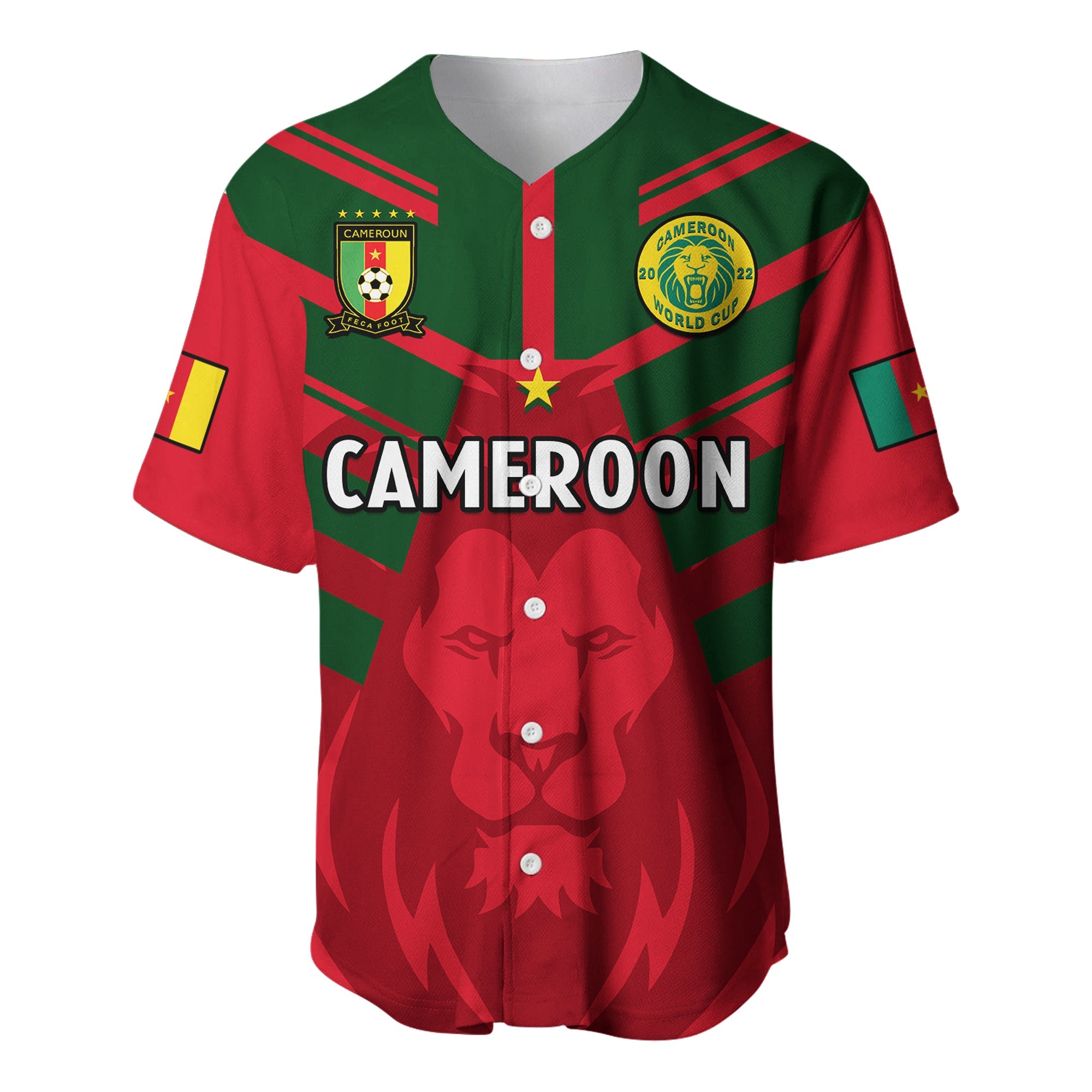 (Custom Text And Number) Cameroon Football Baseball Jersey Les Lions Indomptables Red World Cup 2022 - Wonder Print Shop