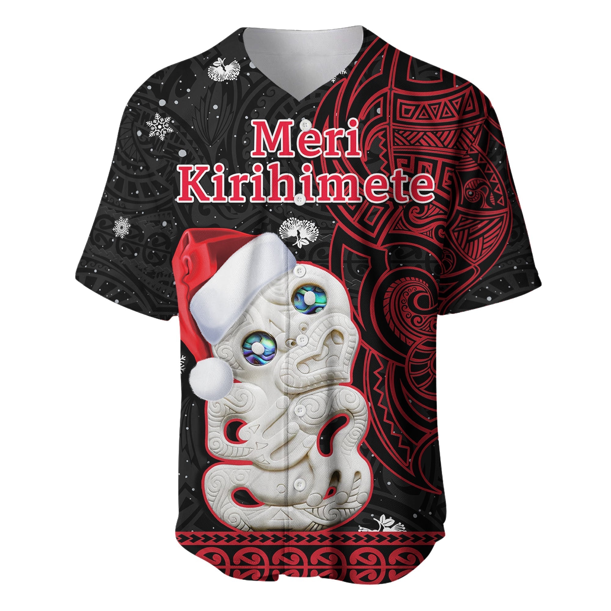 New Zealand Christmas Baseball Jersey Hei Tiki Red Pohutukawa Meri Kirihimete - Wonder Print Shop