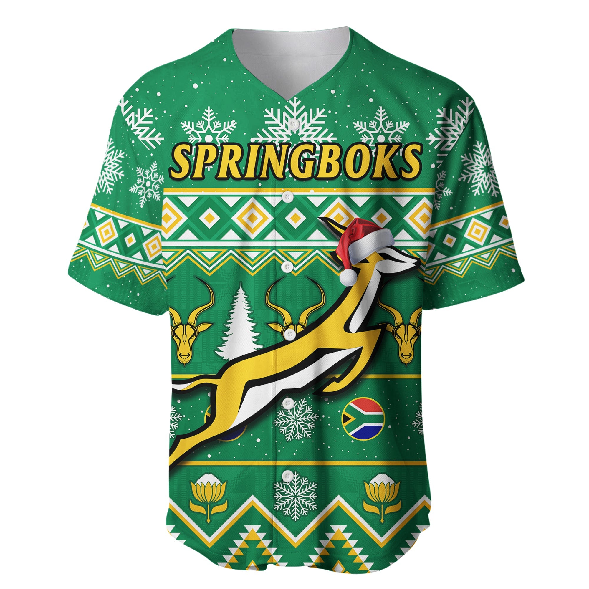 South Africa Rugby Christmas Baseball Jersey Springboks Proud Geseende Kersfees - Wonder Print Shop