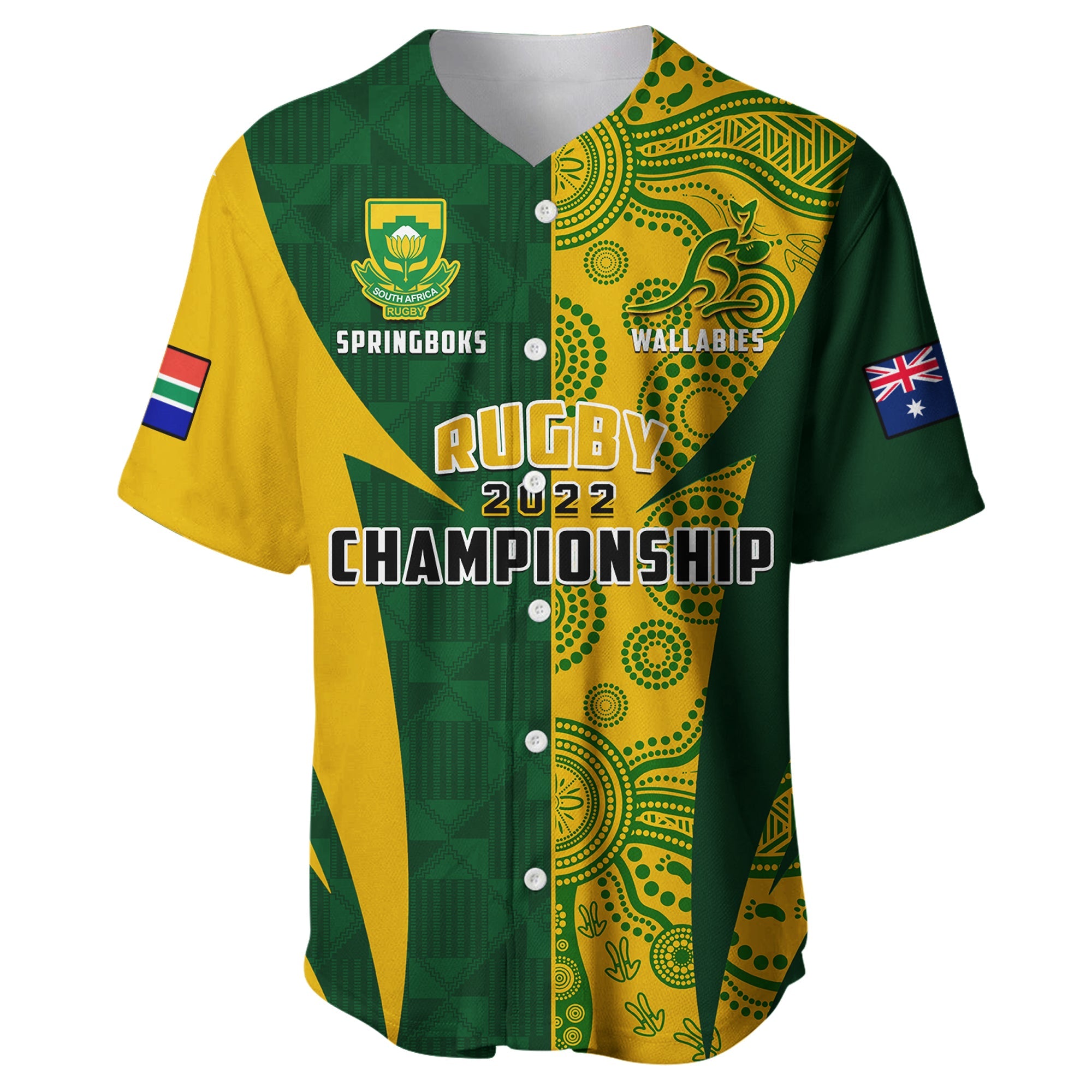 Australia Rugby and South Africa Rugby Baseball Jersey Wallabies Mix Springboks Sporty - Wonder Print Shop