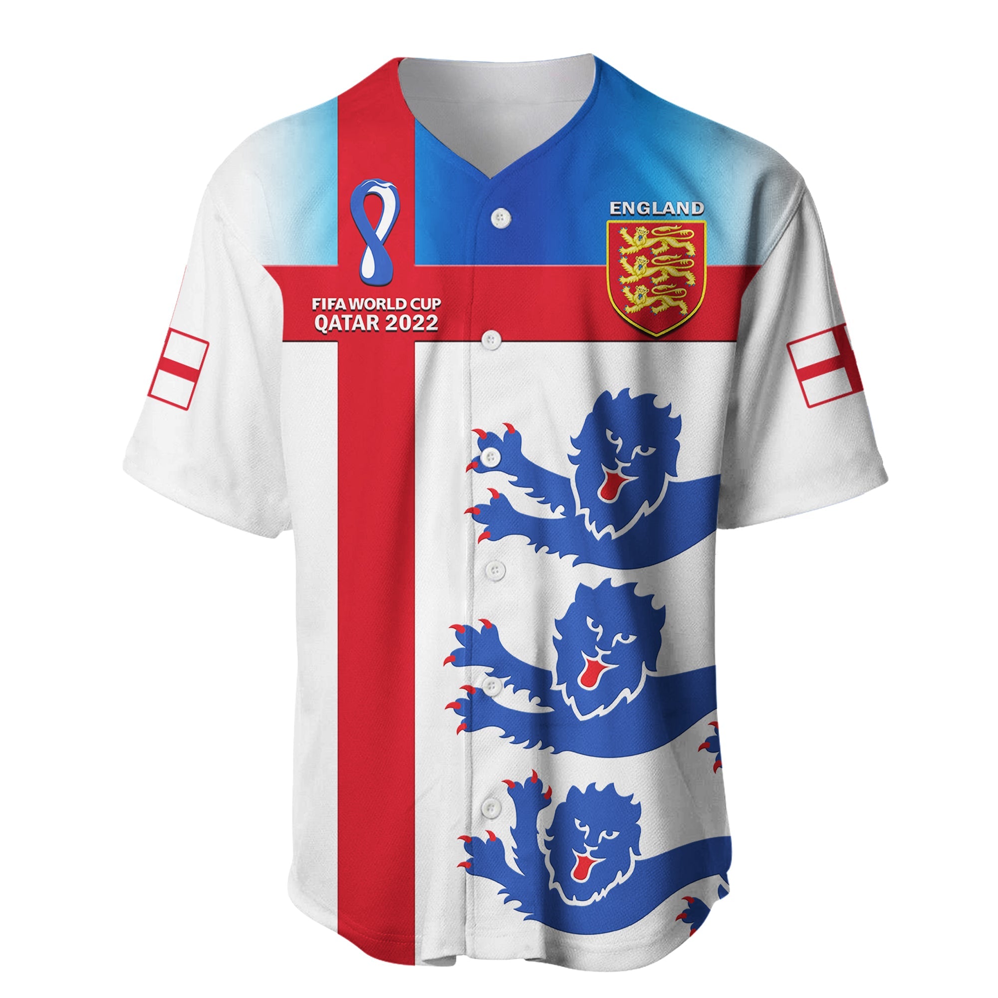 (Custom Personalised) England Football Baseball Jersey Three Lions Champions World Cup 2022 - Wonder Print Shop