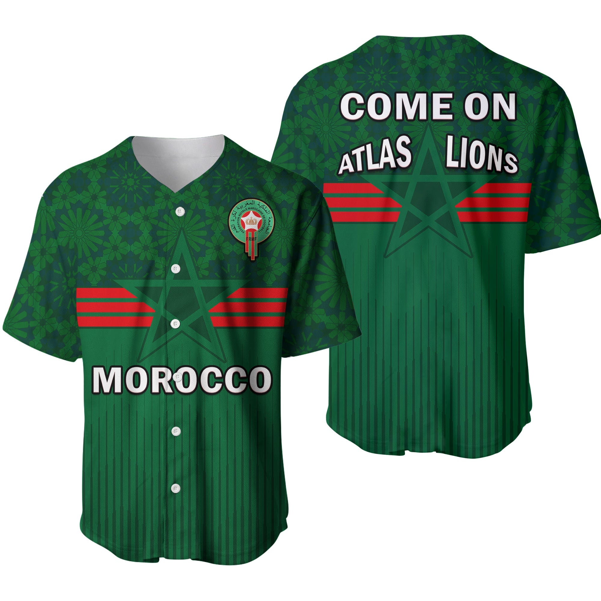 Morocco Football Baseball Jersey World Cup 2022 Green Moroccan Pattern - Wonder Print Shop