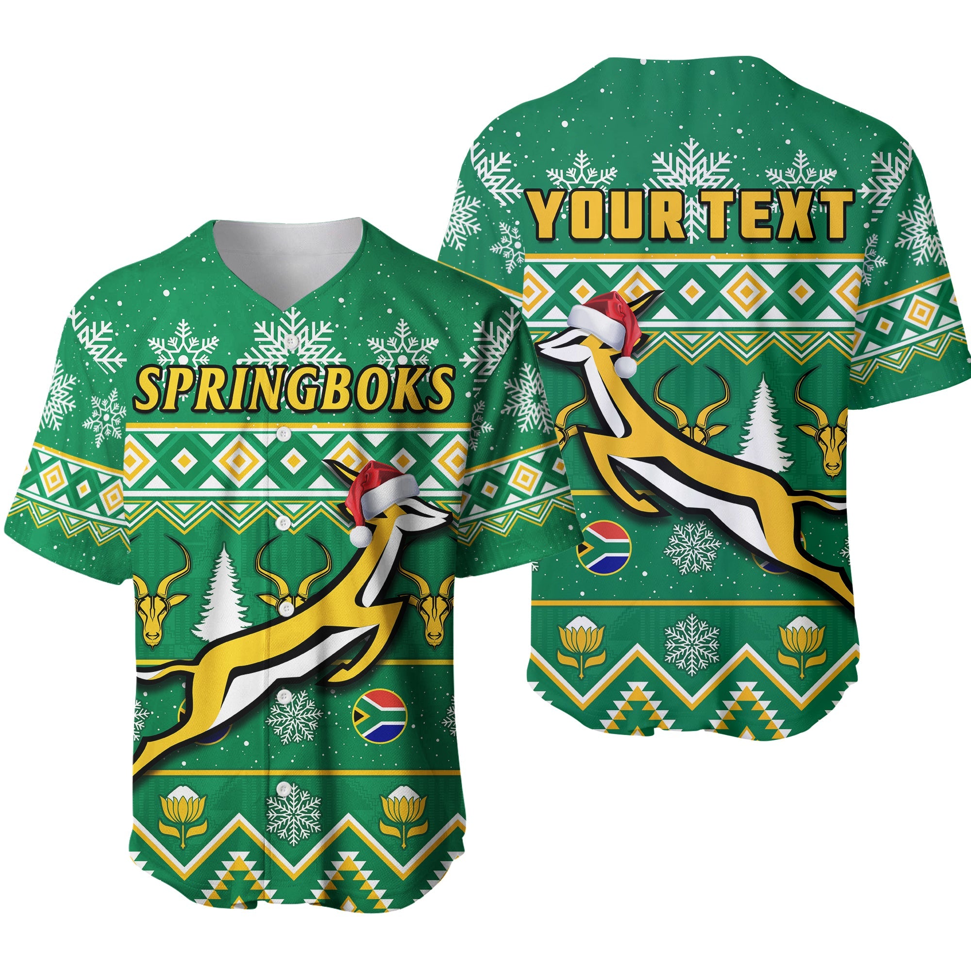 (Custom Personalised) South Africa Rugby Christmas Baseball Jersey Springboks Proud Geseende Kersfees - Wonder Print Shop