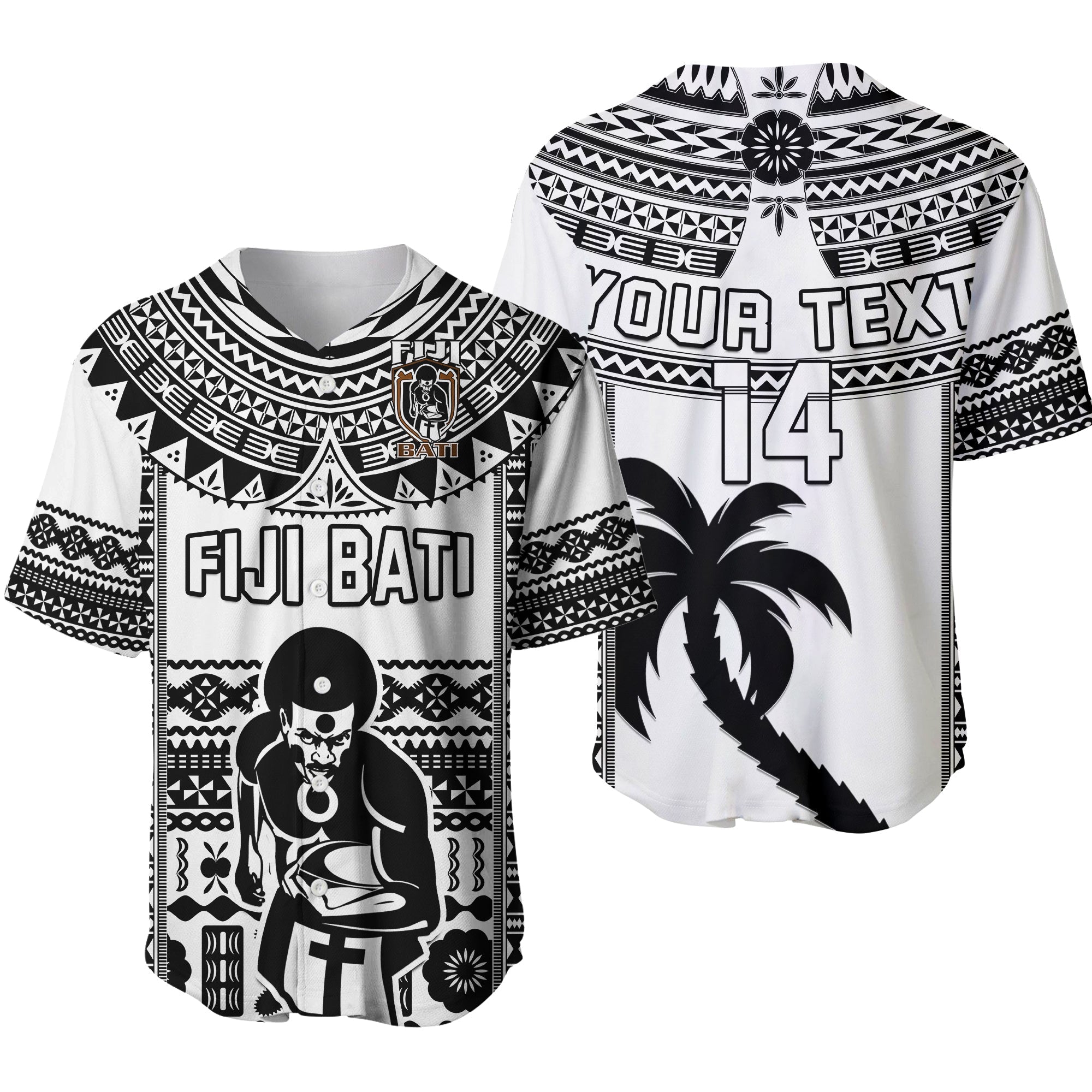 Custom Text And Number Fiji Rugby Baseball Jersey Pacific The Bati Black Fijian Tapa - Wonder Print Shop