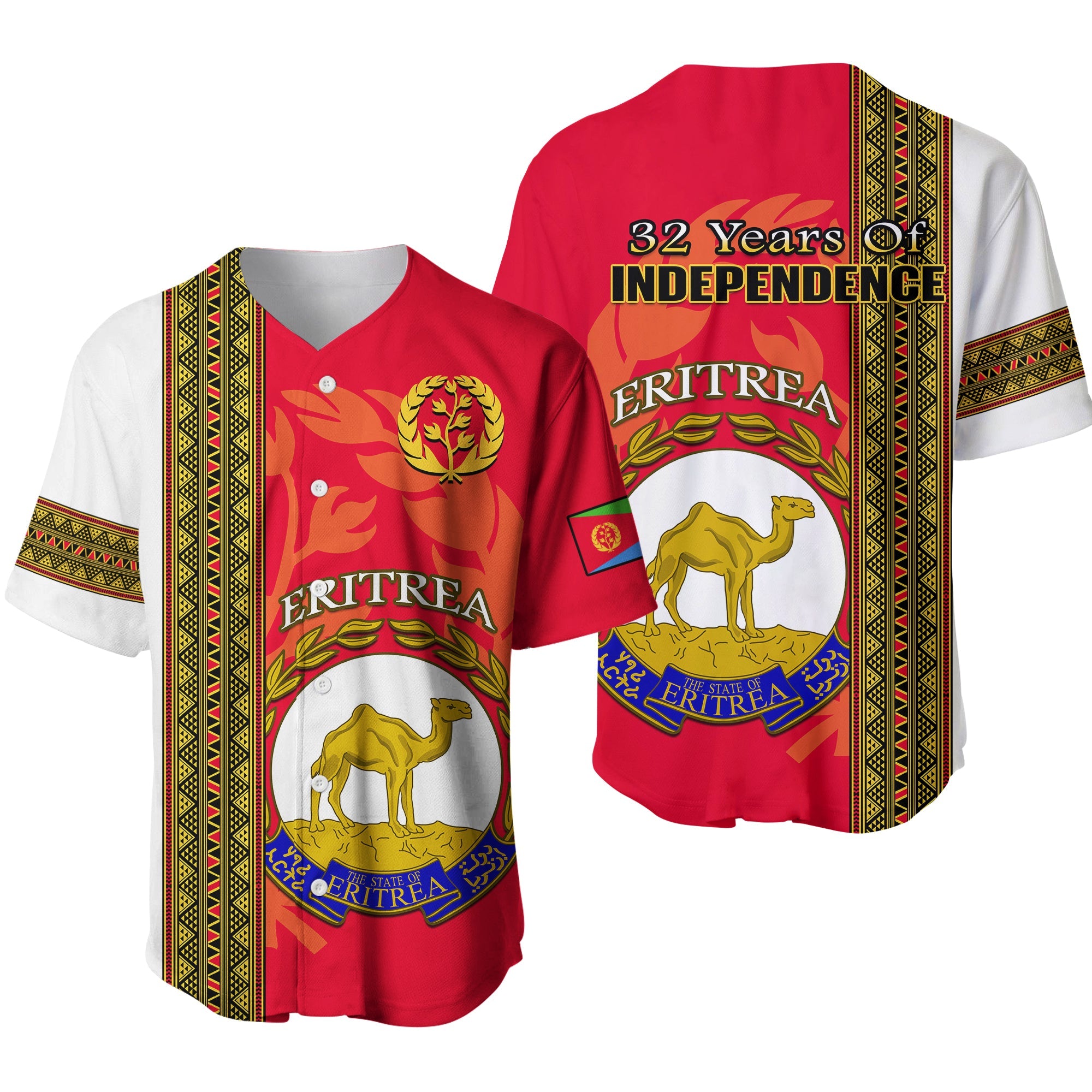 Eritrea Baseball Jersey African Pattern Happy Independence Day Version White Ver.01 - Wonder Print Shop