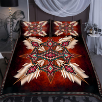 Native-style printed comforter with multicolor geometric star and feather artwork, with two pillows
