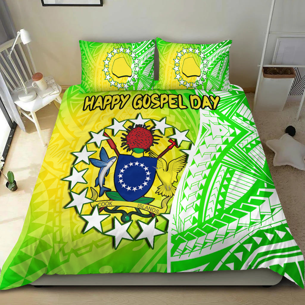 Happy Mangaia Gospel Day Bedding Set Cook Islands Coat of Arms Polynesian Pattern - Wonder Print Shop