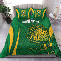 Green South Africa cricket bedding: ‘SOUTH AFRICA’ text, lion graphic, striped pillows