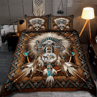 Bedding set with 2 matching pillowcases and comforter, bold Native American headdress artwork