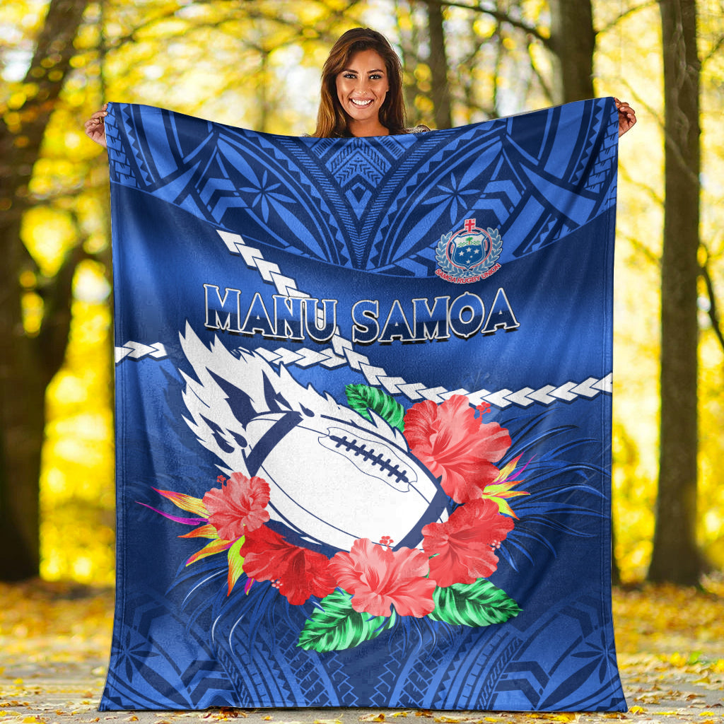 samoa-rugby-premium-blanket-manu-samoa-polynesian-hibiscus-blue-style