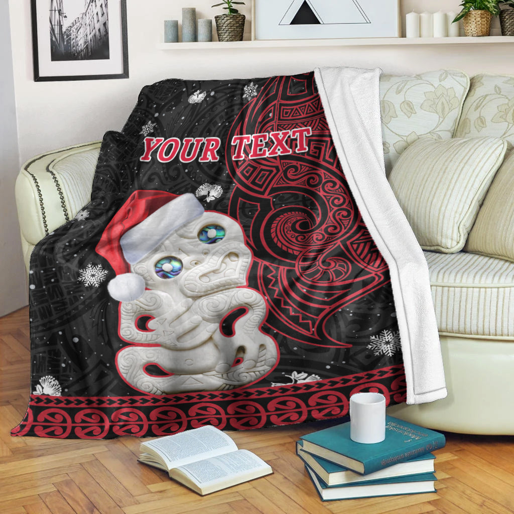 custom-personalised-new-zealand-christmas-premium-blanket-hei-tiki-red-pohutukawa-meri-kirihimete-lt14