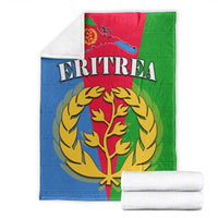 Eritrea blanket set, folded blue red green map with tree emblem and ERITREA text