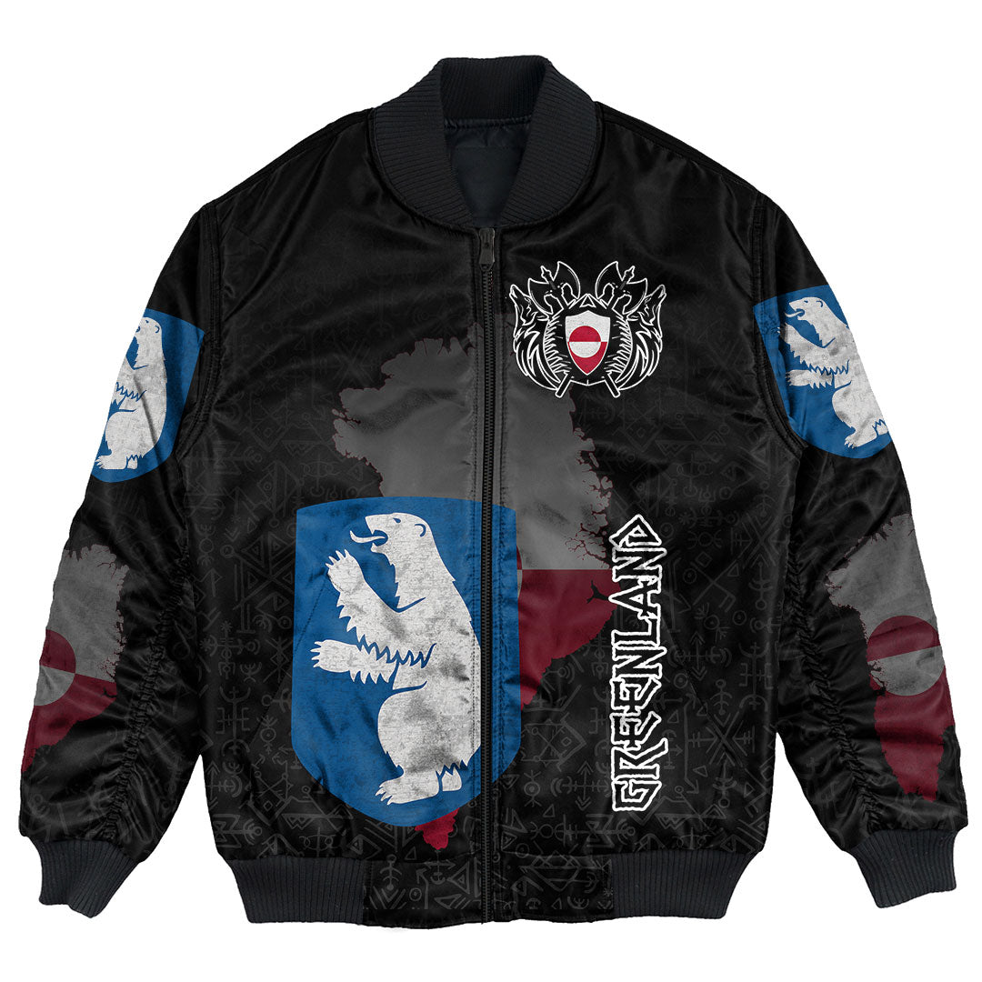 (Custom) Viking - Greenland Flag and Map Bomber Jackets style Viking Geri and Freki RLT12 - Wonder Print Shop