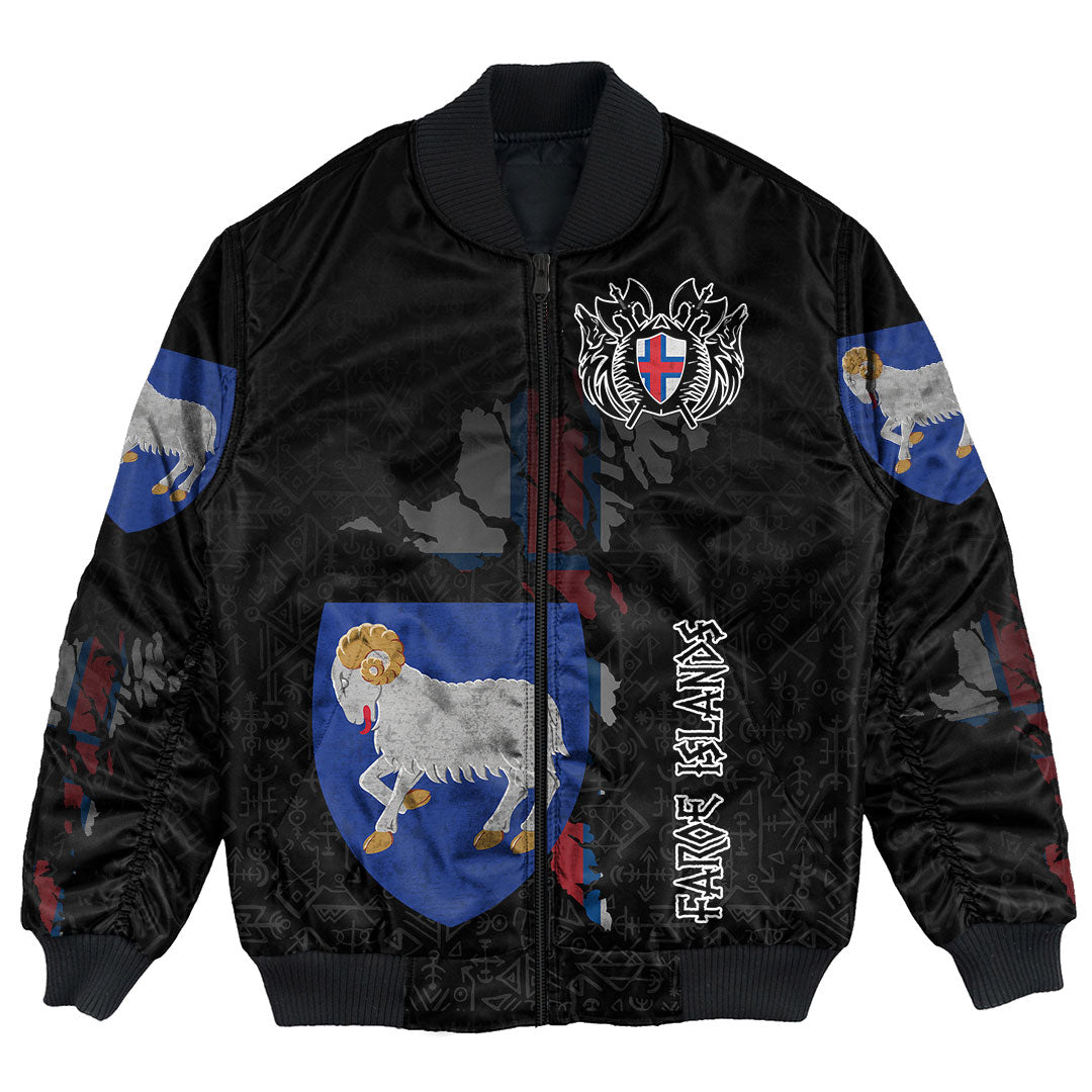 (Custom) Viking - Faroe Islands Flag and Map Bomber Jackets style Viking Geri and Freki RLT12 - Wonder Print Shop