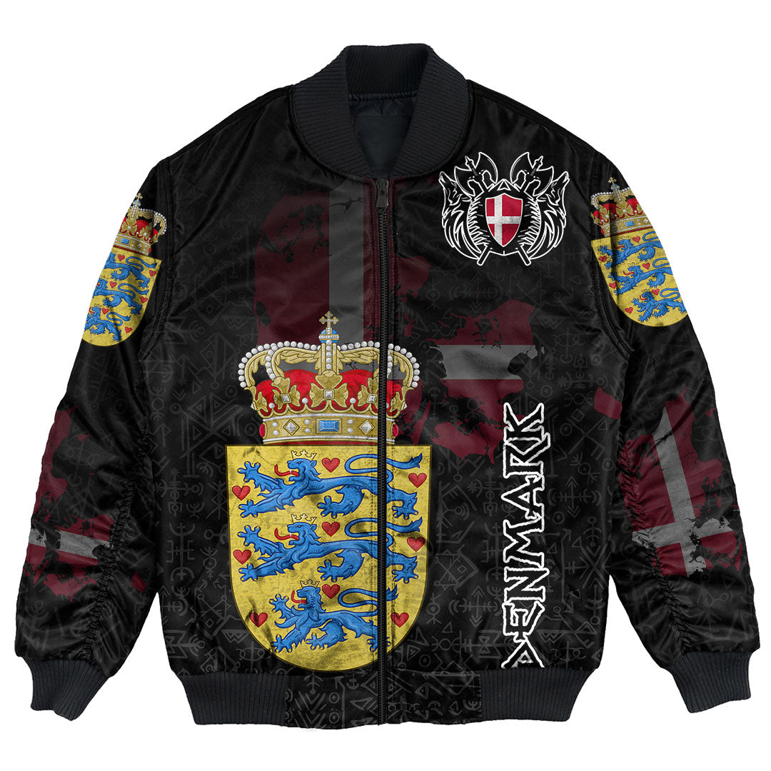 (Custom) Viking - Denmark Flag and Map Bomber Jacket style Viking Geri and Freki RLT12 - Wonder Print Shop