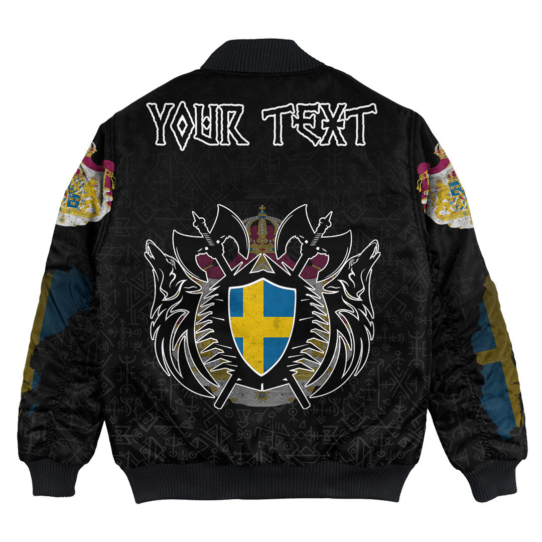 (Custom) Viking - Sweden Flag and Map Bomber Jackets style Viking Geri and Freki RLT12 - Wonder Print Shop