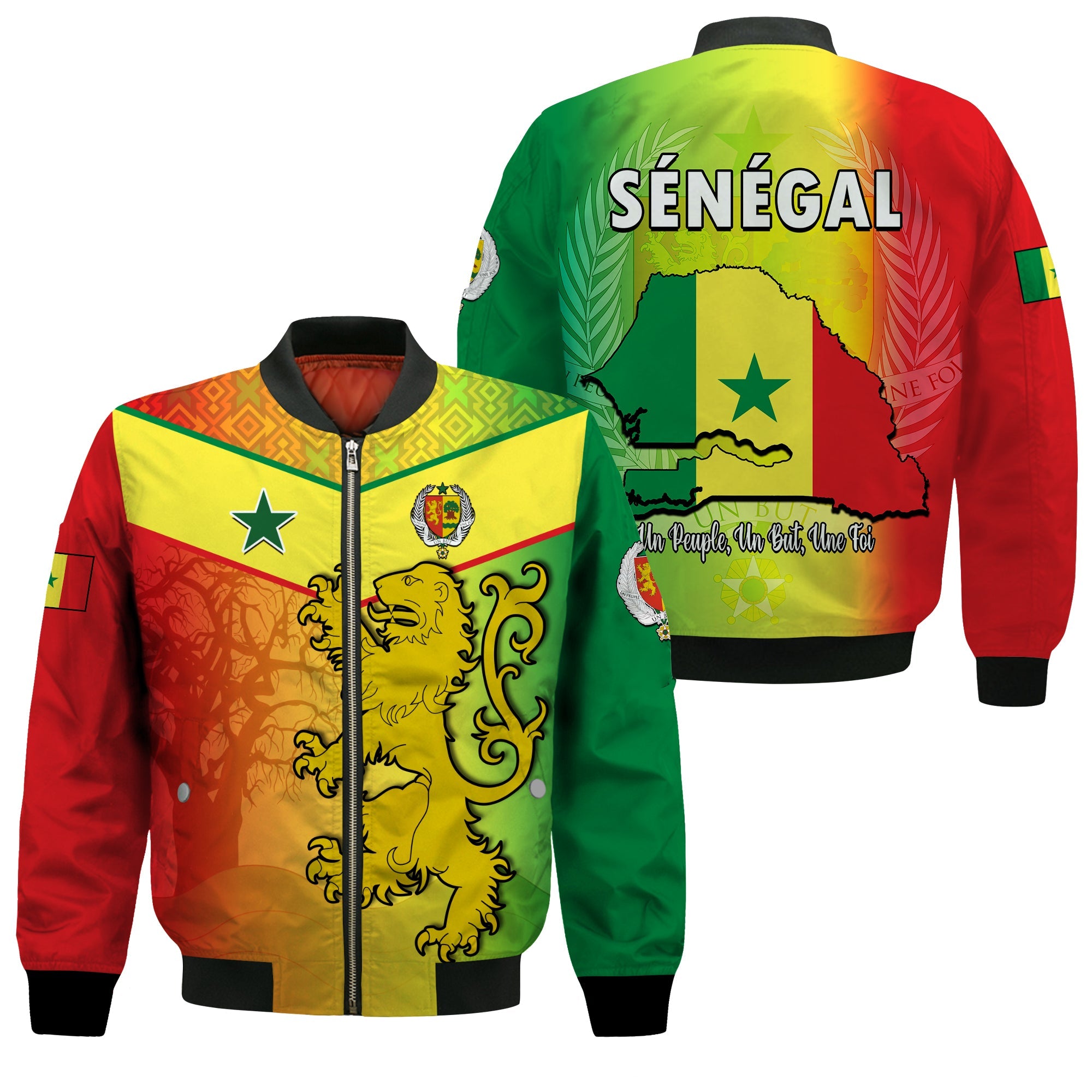 Senegal Bomber Jacket Lion With Senegal Map Reggae Style - Wonder Print Shop