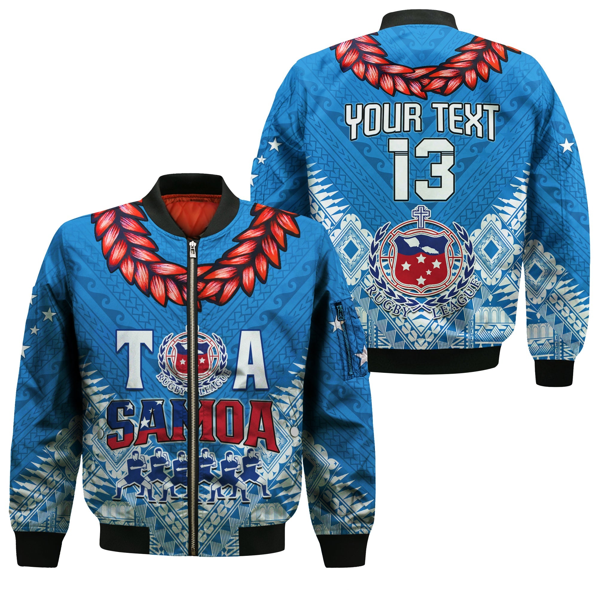 (Custom Text and Number) Toa Samoa Rugby Bomber Jacket Manu Siva Tau Style Ulafala LT13 - Wonder Print Shop