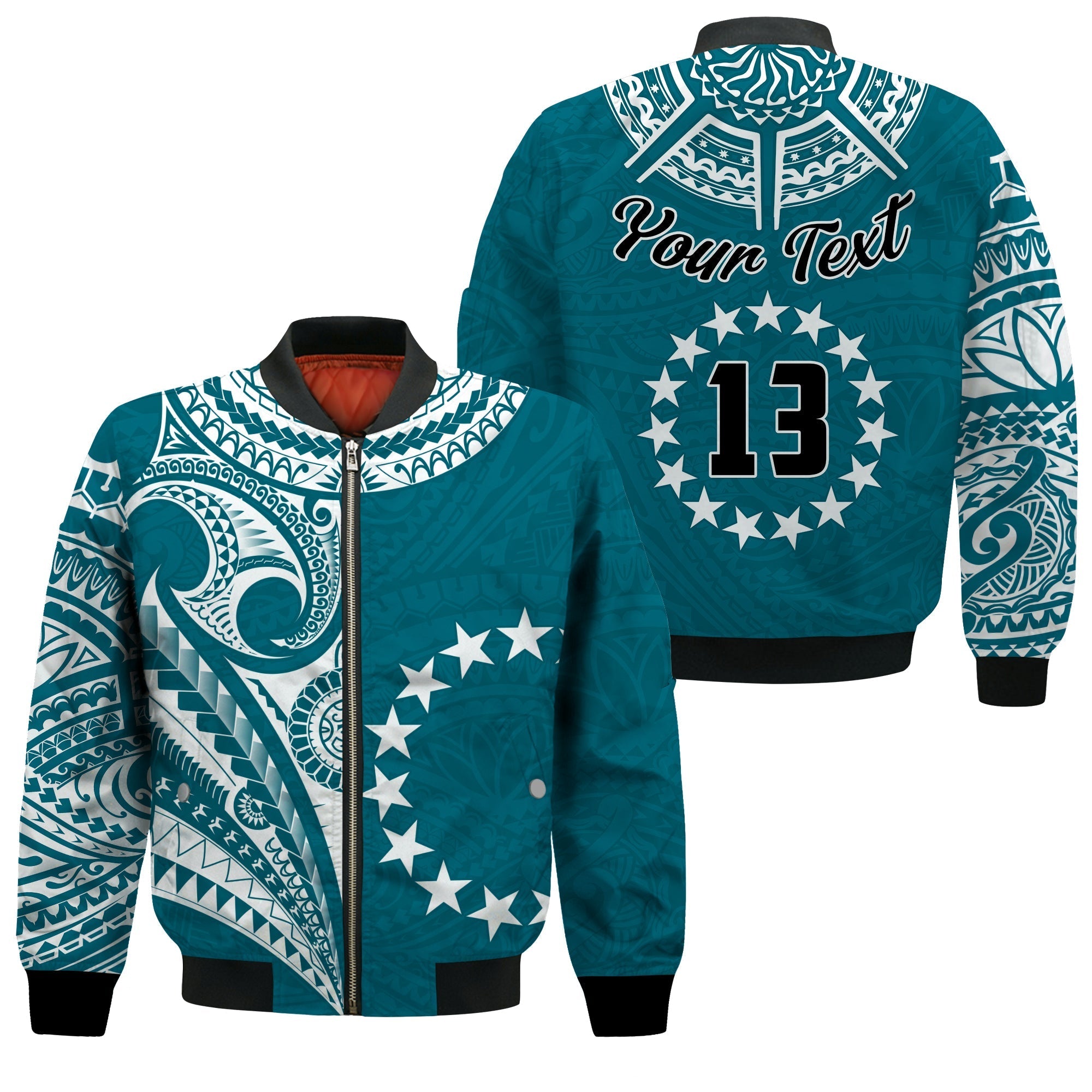 (Custom Text and Number) Cook Islands Tatau Bomber Jacket Symbolize Passion Stars Version Blue LT13 - Wonder Print Shop