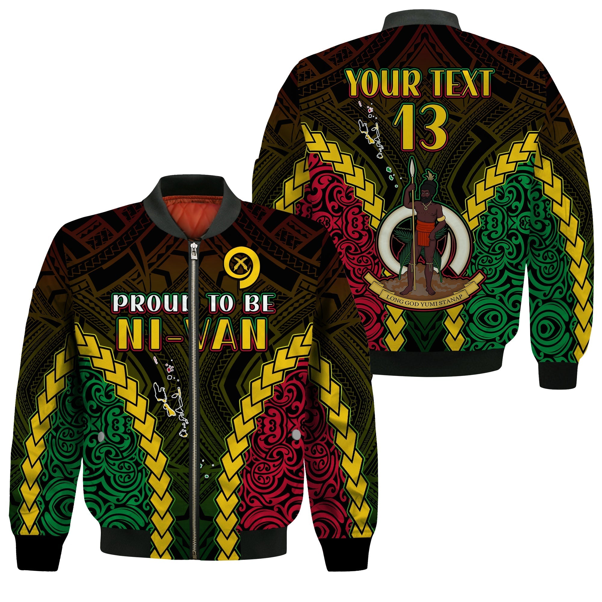 (Custom Text and Number) Vanuatu Indigenous Bomber Jacket Proud To Be Ni-Vanuatu Polynesian Pattern LT13 - Wonder Print Shop