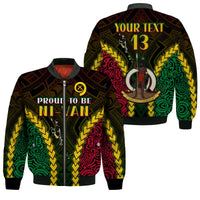 Schwarze Unisex Bomberjacke mit Reißverschluss und buntem Vanuatu-Polynesischem Muster, Front