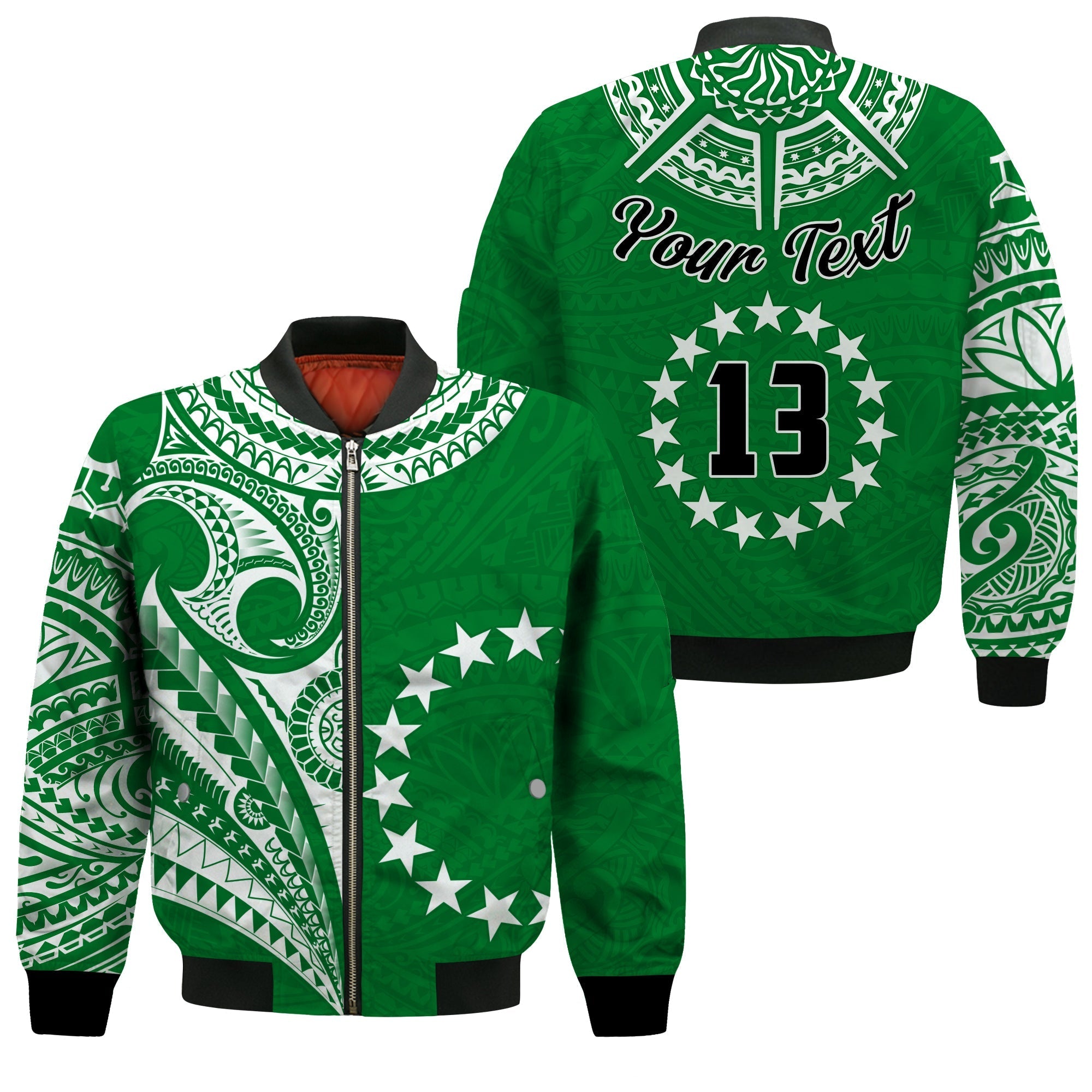 (Custom Text and Number) Cook Islands Tatau Bomber Jacket Symbolize Passion Stars Version Green LT13 - Wonder Print Shop