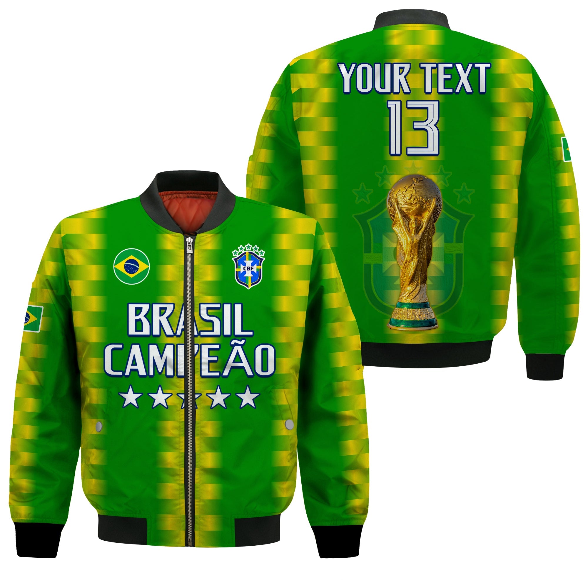 (Custom Text and Number) Brazil Football Champions Bomber Jacket Proud Selecao LT13 - Wonder Print Shop