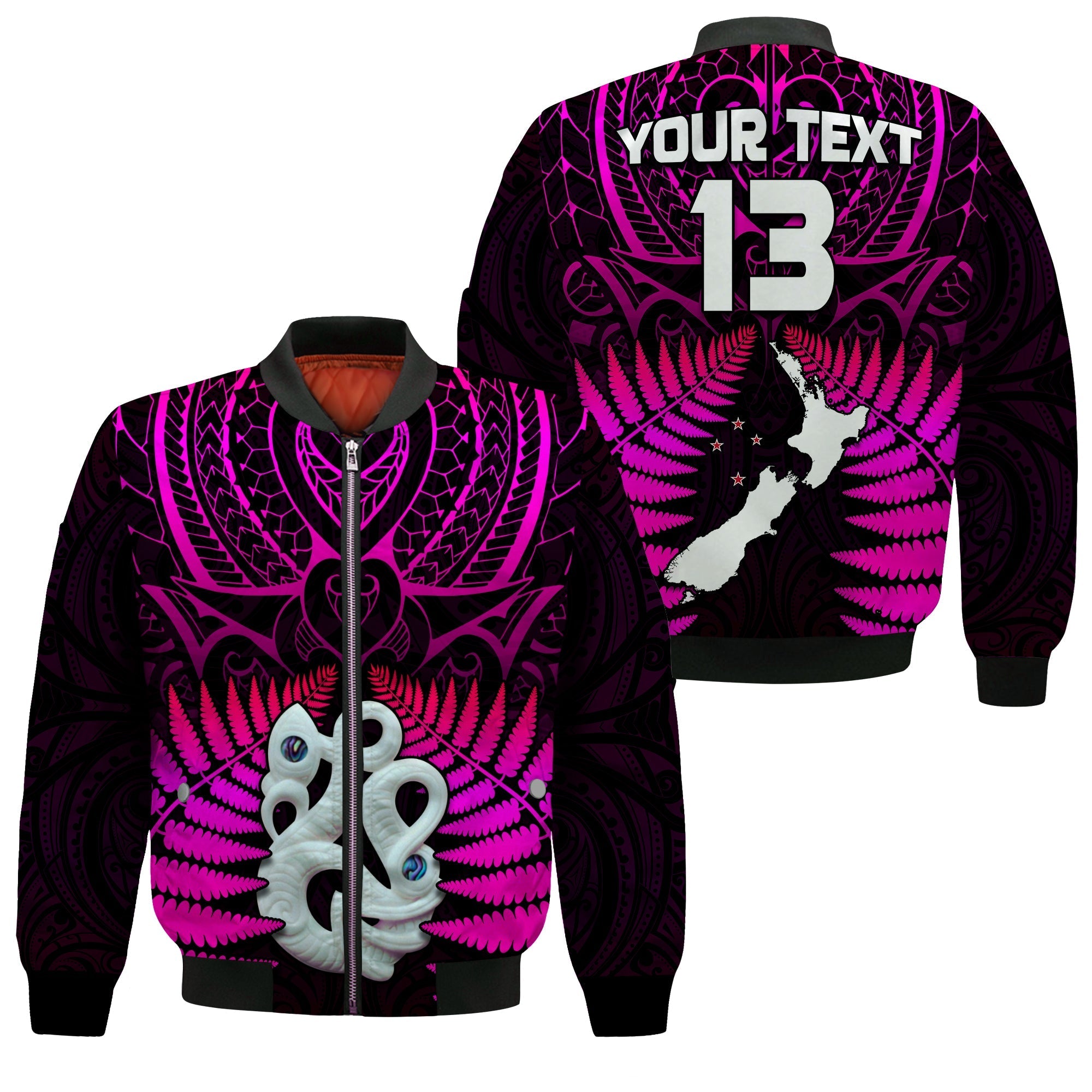 (Custom Text and Number) Aotearoa Fern Bomber Jacket New Zealand Hei Tiki Purple Style LT13 - Wonder Print Shop