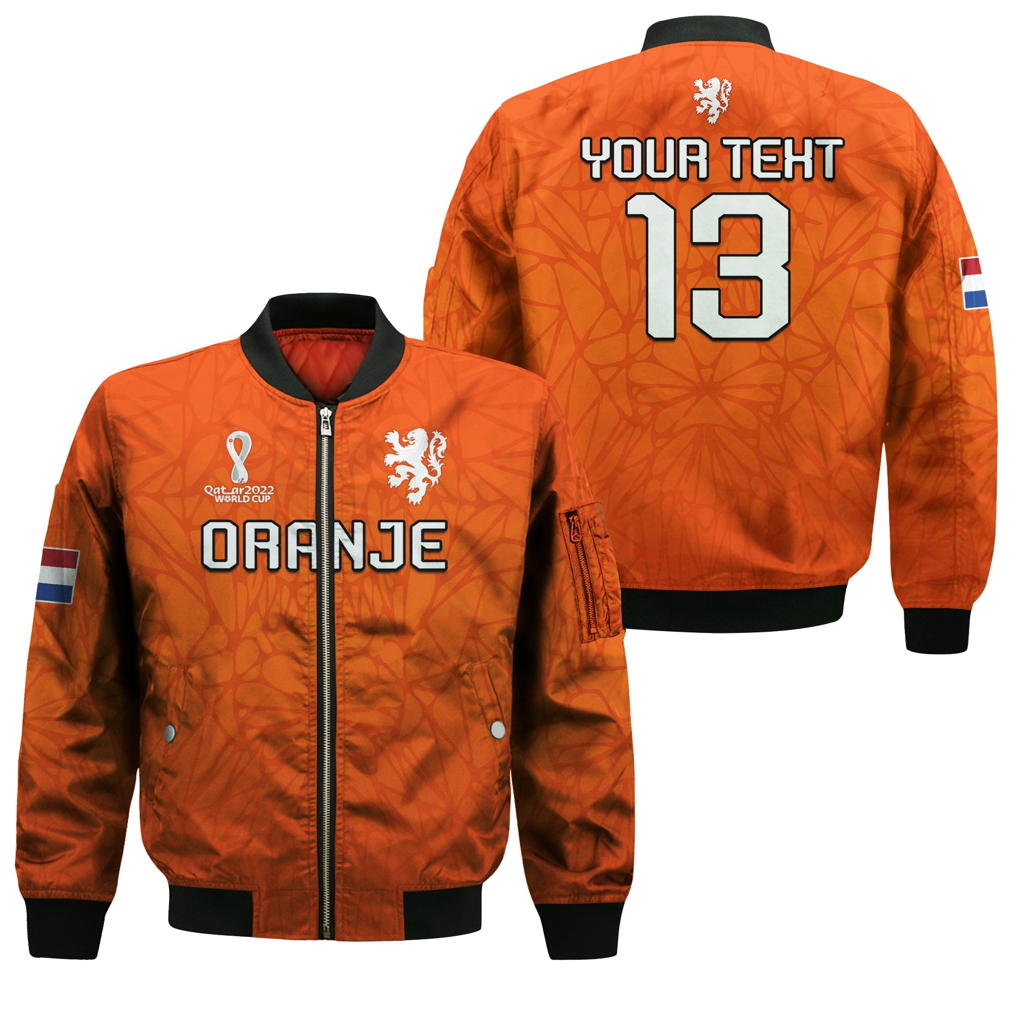 (Custom Text and Number) Netherlands Football Bomber Jacket 2022 Soccer World Cup Oranje Champions LT13 - Wonder Print Shop